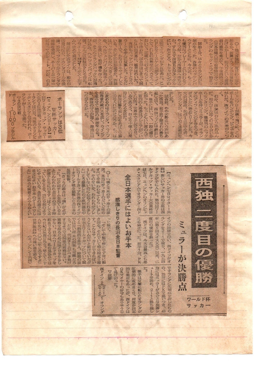 1974ワールドカップ西ドイツ大会のスクラップブック