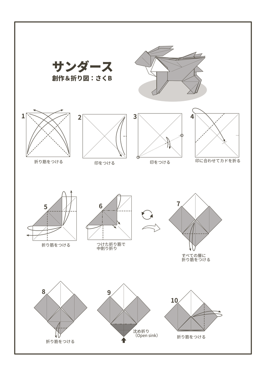 サンダースの折り図 さくbは折り紙を折っている