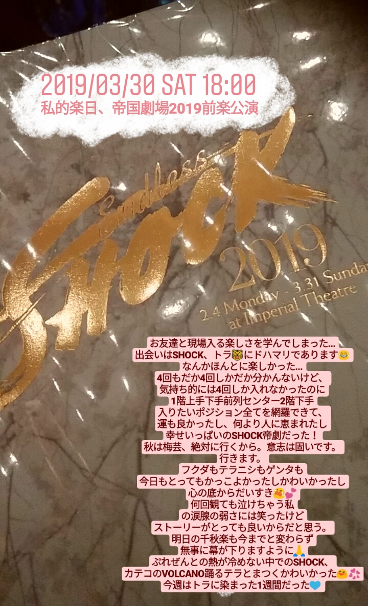 【塗り潰しなし】Endless SHOCK 2019年使用済み半券 チケット 2019年上半期現場の感想と振り返り①(1月～3月) - 時のまにまに…