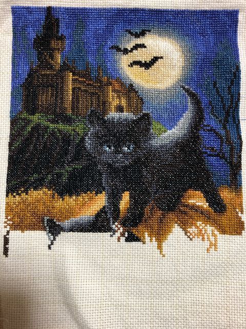 クロスステッチキット／黒猫ハロウィン→完成しました。 - 50歳