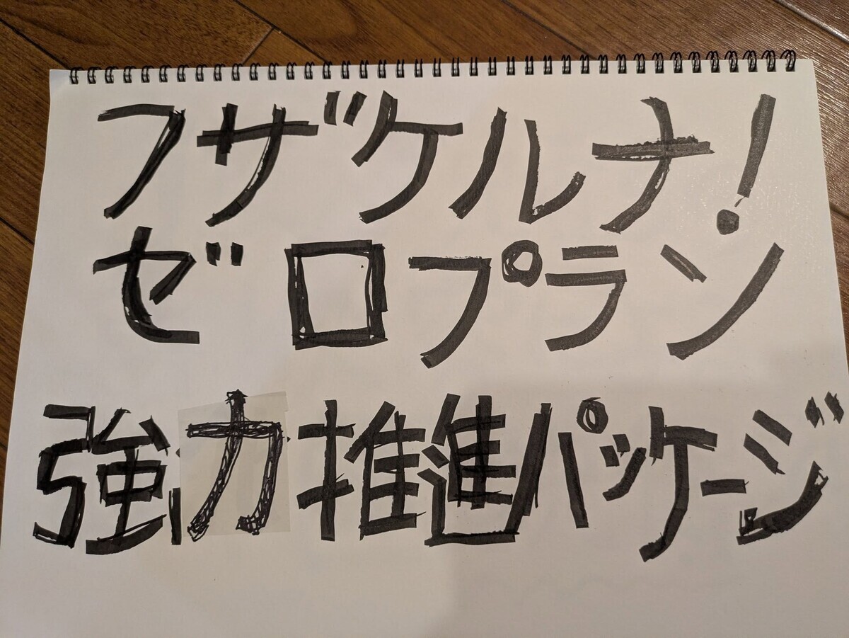 プラカード「フザケルナ!ゼロプラン強力推進パッケージ」