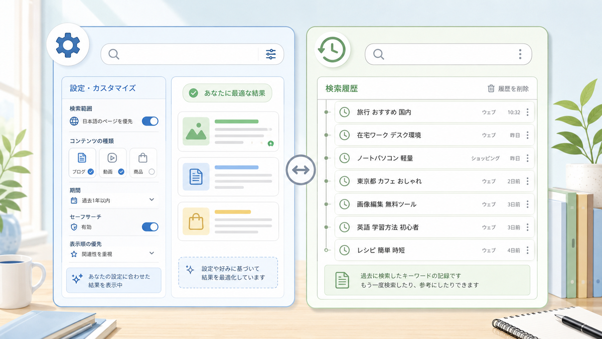 検索のカスタマイズと検索履歴の違い