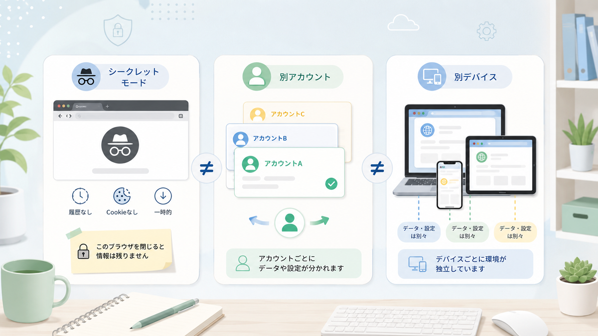 シークレットモード・別アカウント・別端末との違い