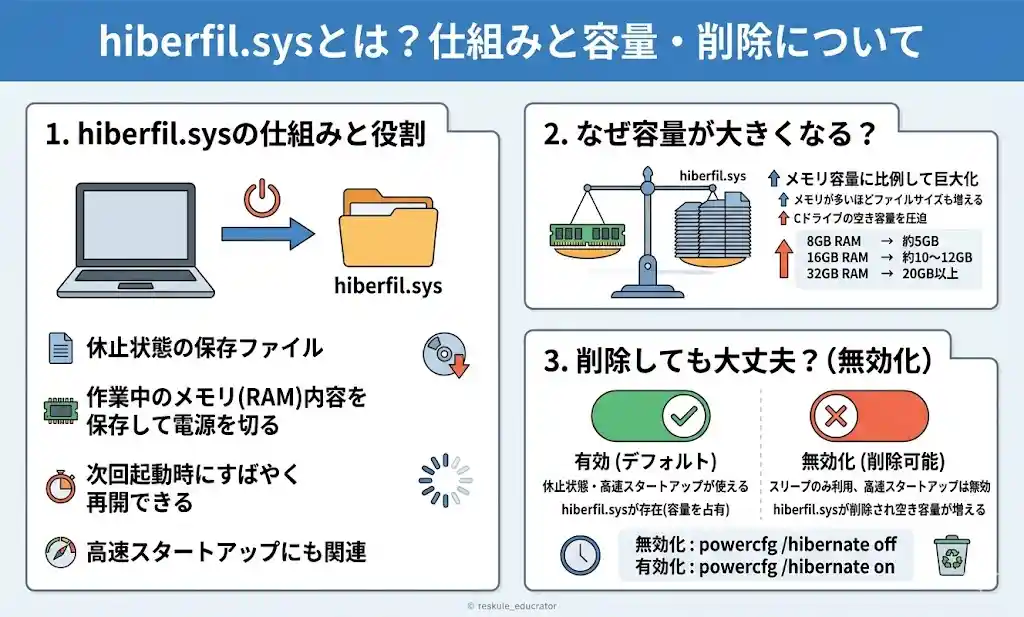 hiberfil.sysとは?削除方法と容量の肥大化を解消するWindows設定