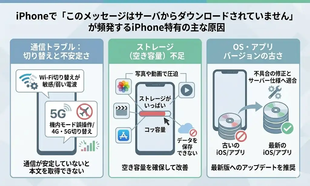 サーバーからダウンロードされていませんiPhoneでの主な原因は？