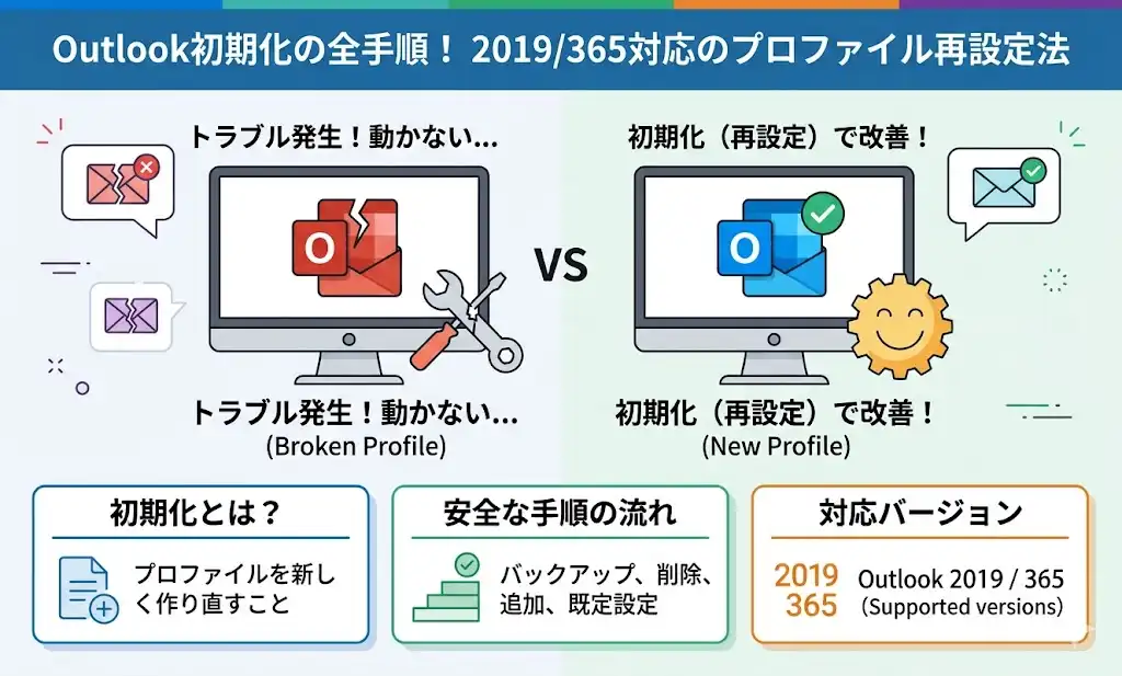 Outlook初期化の全手順!2019/365対応のプロファイル再設定法