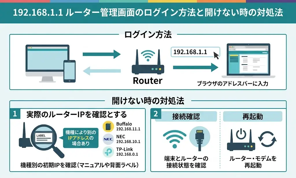 192.168.1.1ルーター管理画面のログイン方法と開けない時の対処法