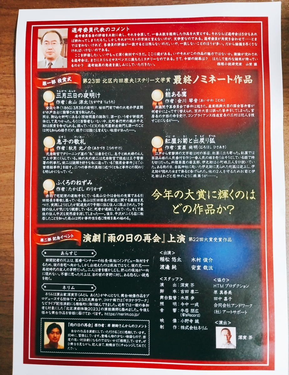 第23回「北区内田康夫ミステリー文学賞」授賞式＆記念イベントに参加