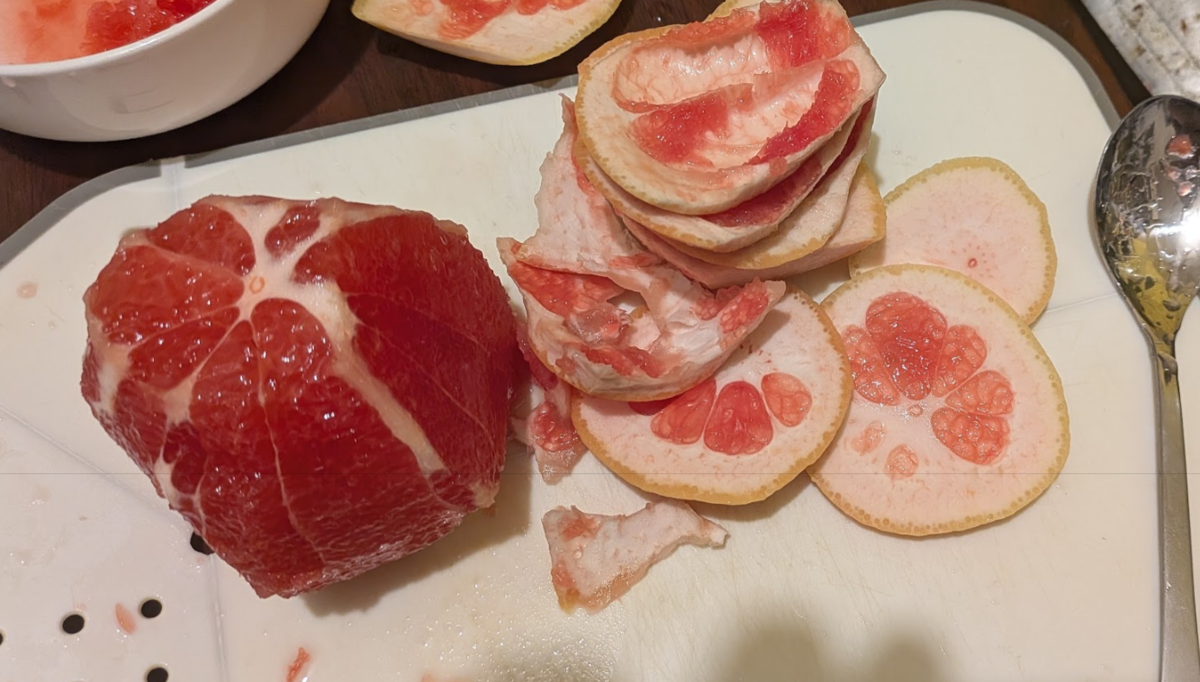 スプーンでこそがれた皮の果肉