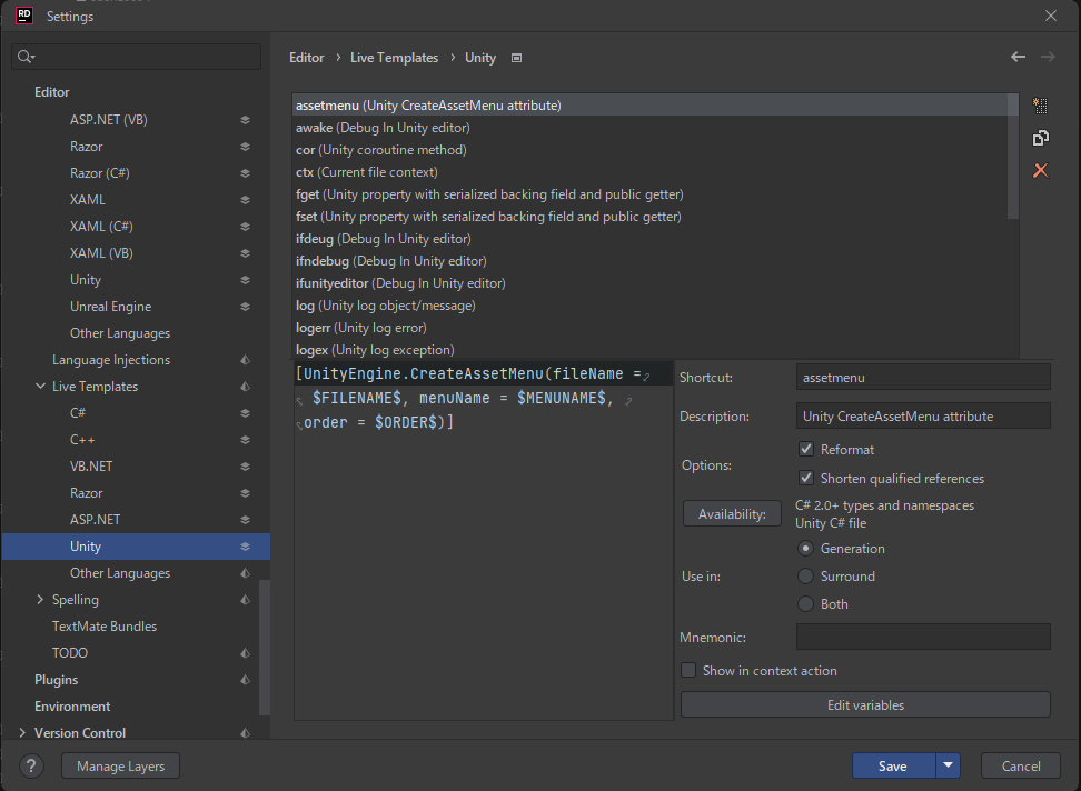 Unity Serialize Name RiderのLive TemplateでUnityのSerialize Fieldをいい感じにかけるようにする - さし