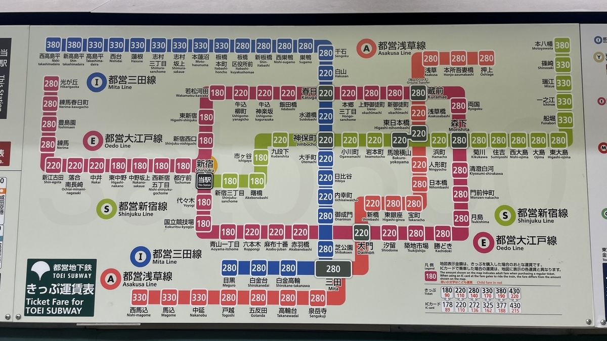 新宿駅からの運賃表 - 運賃表を見たい