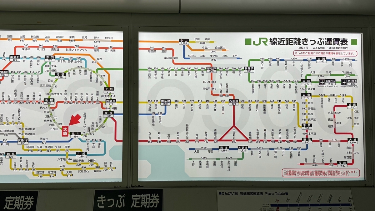 大崎駅からの運賃表 - 運賃表を見たい