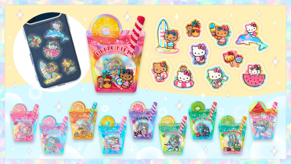 サンリオ 夏シール2026】4/15発売！ドリンク型ジッパーケース入り