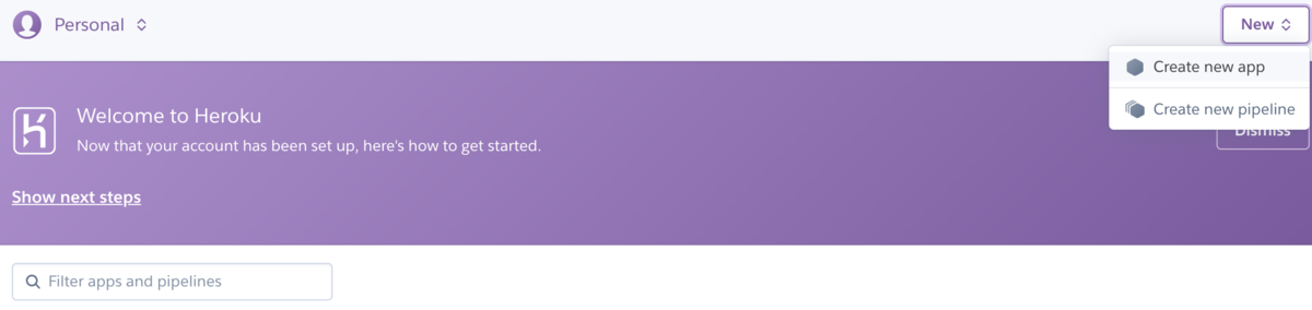 f:id:satsukiin:20190913143101p:plain ログイン後のCreate new app選択画面