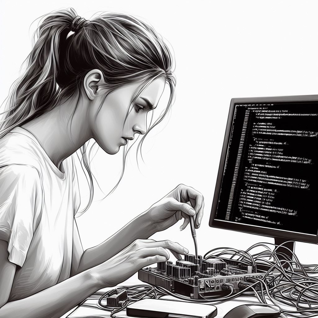 PCを修理する女性