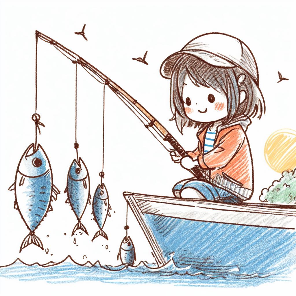魚釣りをする少女