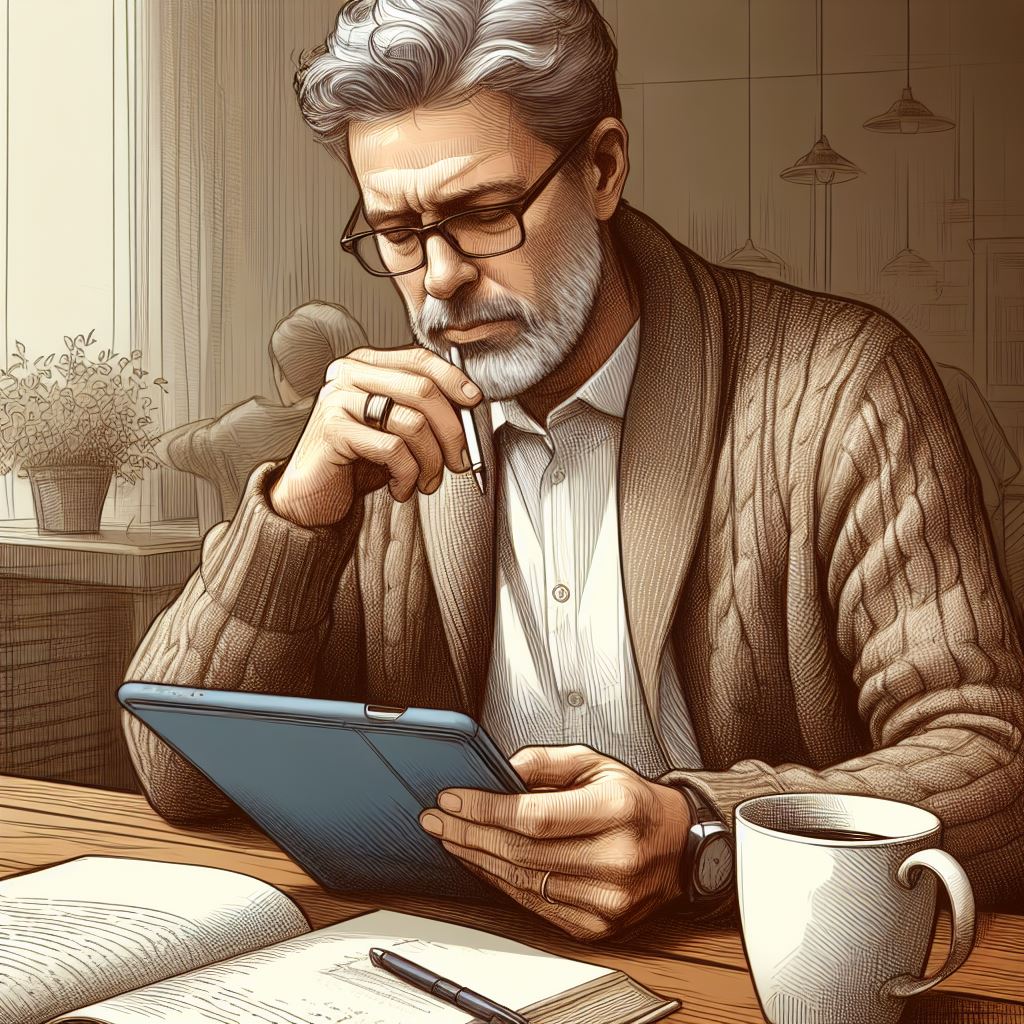 電子書籍リーダーで本を読む男性