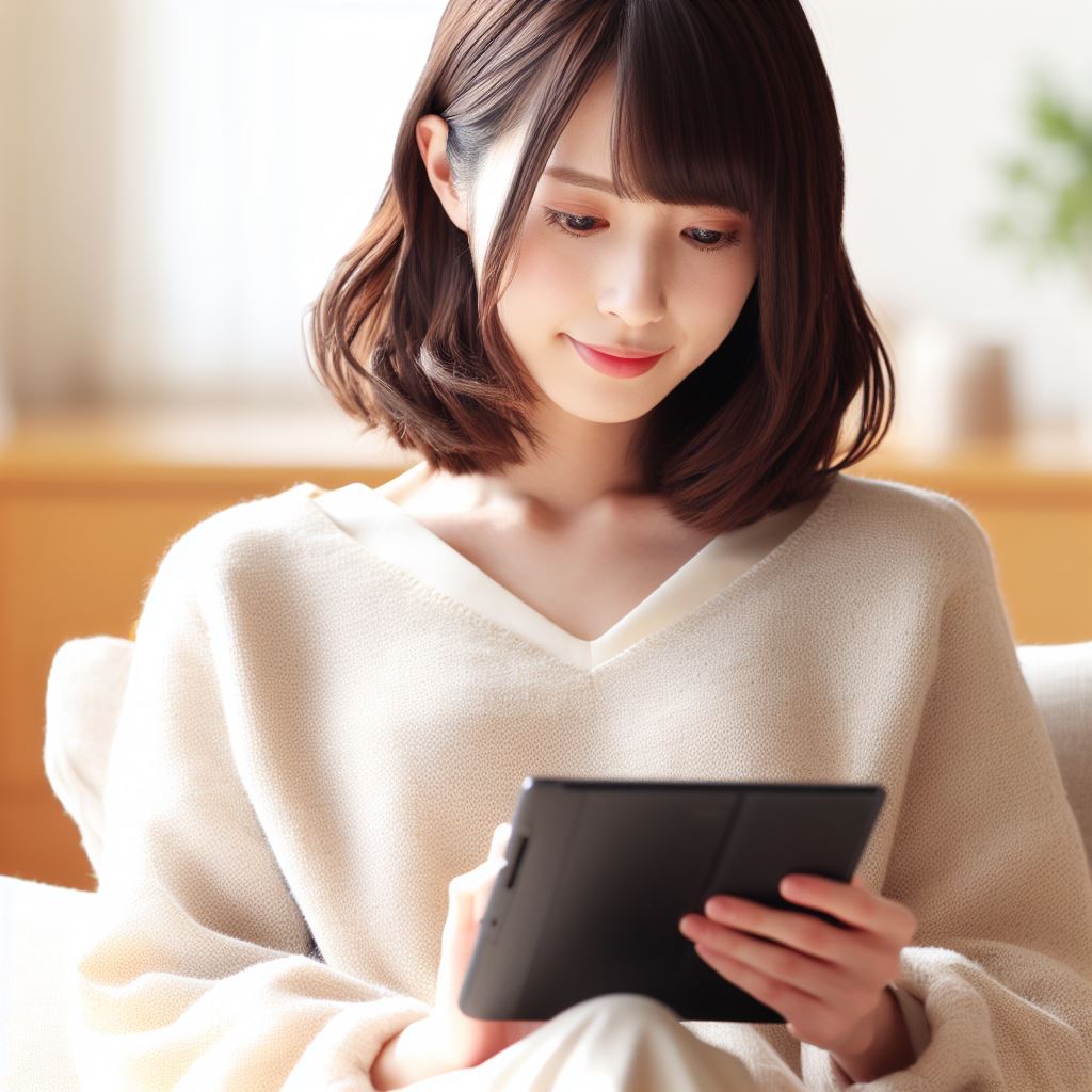 Kindleで読書をする女性
