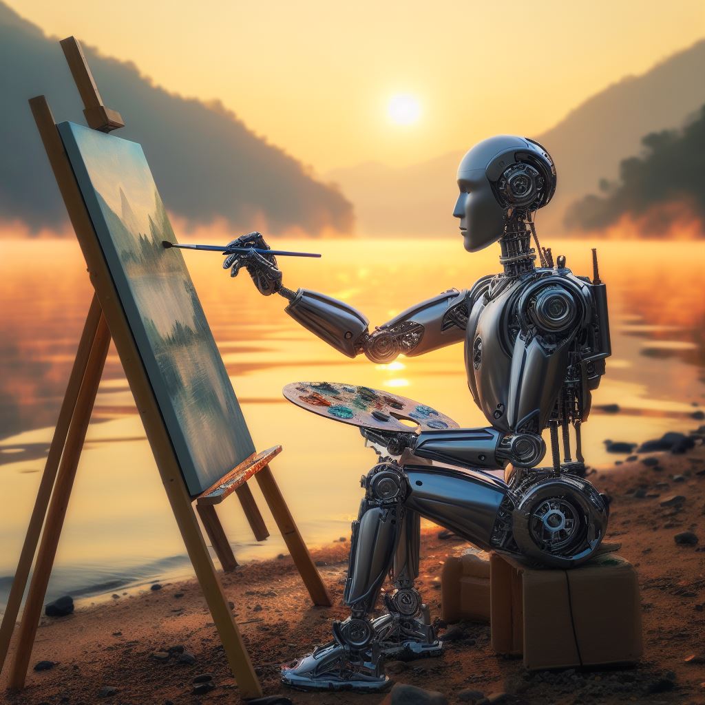 キャンバスに絵を描くロボット