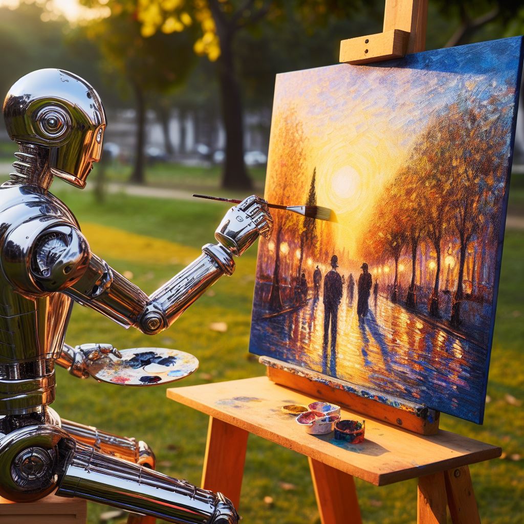 公園で絵を描くロボット