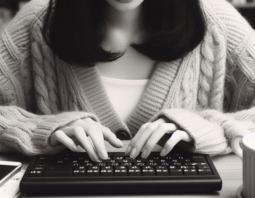 キーボードを打つ女性