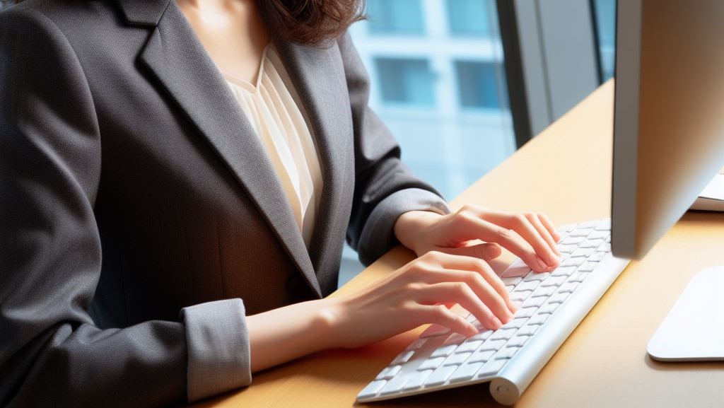 キーボードを打つ女性
