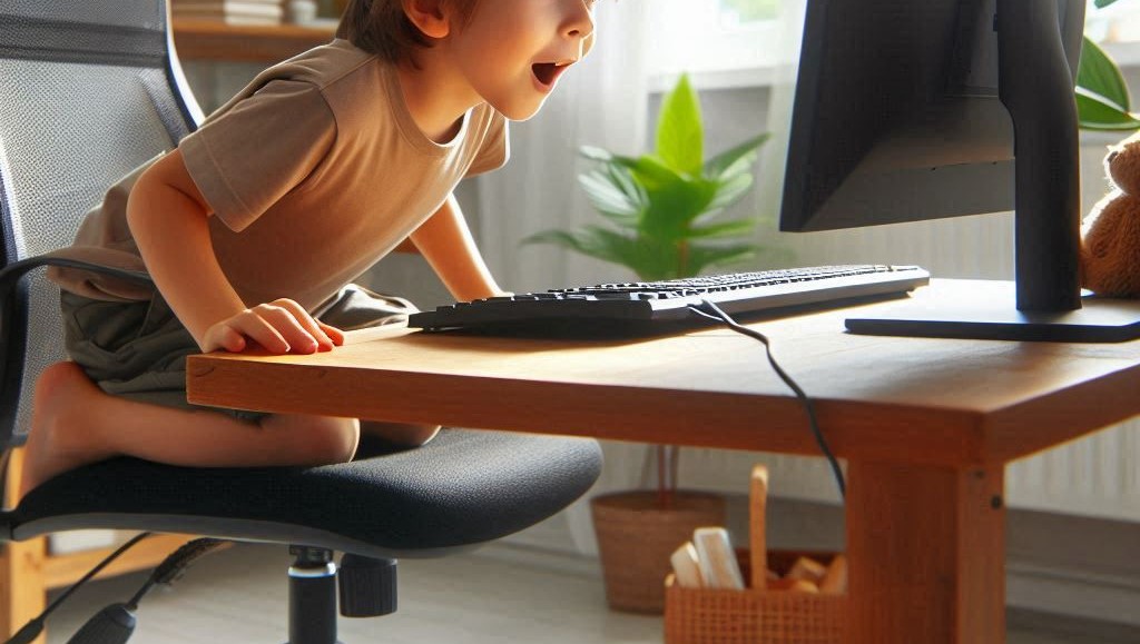 PCの画面を見つめる少年