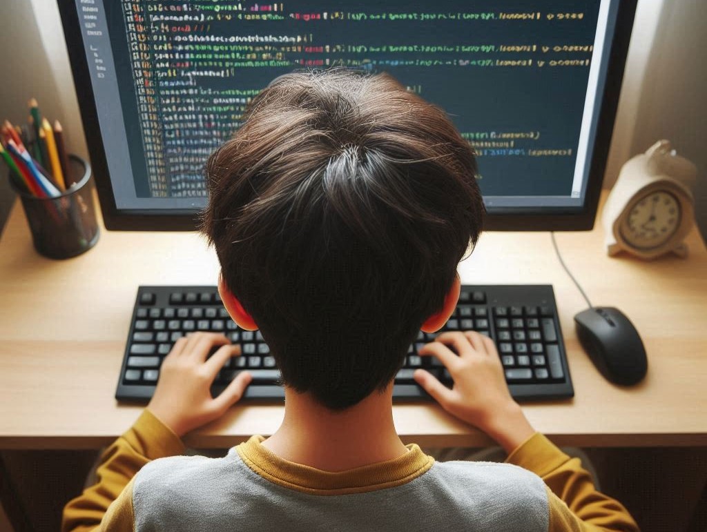 PCに入力する少年