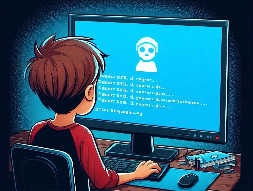 ブルースクリーンを見る少年