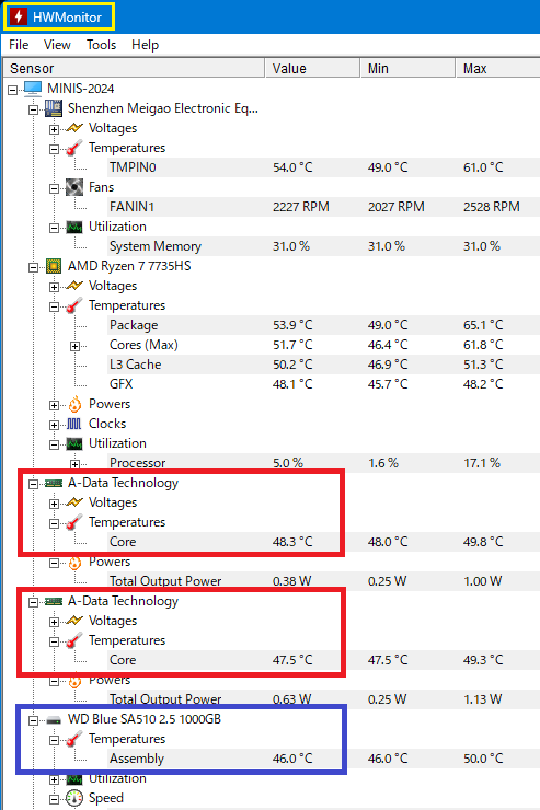SSD内蔵時の温度