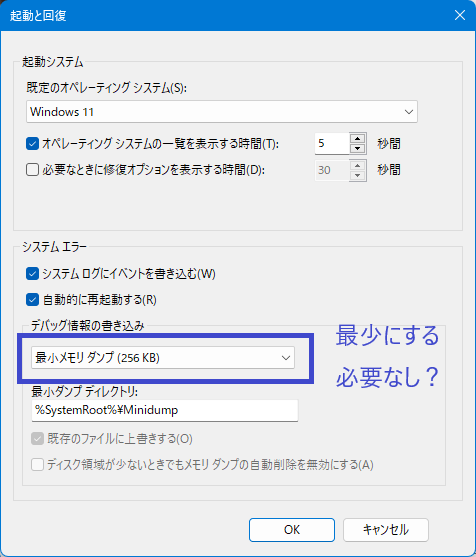 最小メモリダンプ