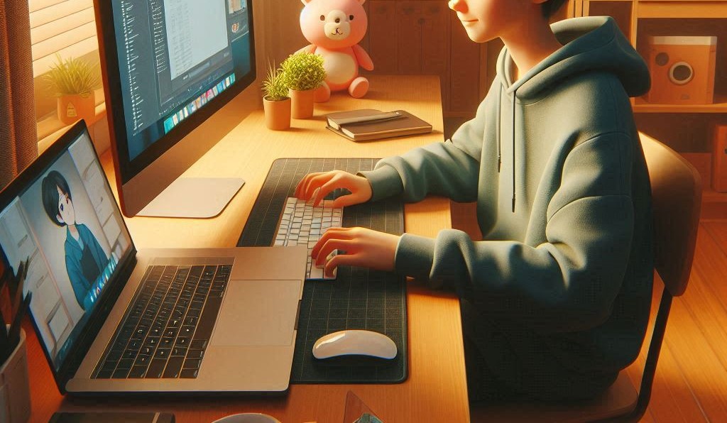 2台のPCを使う少年