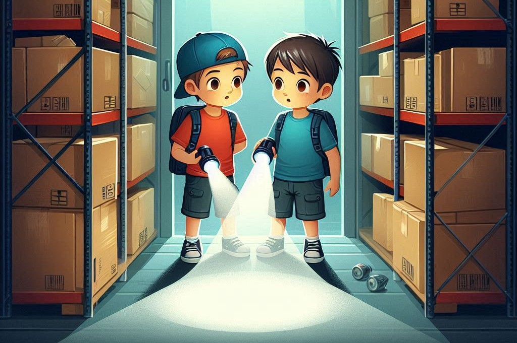 倉庫を探す少年