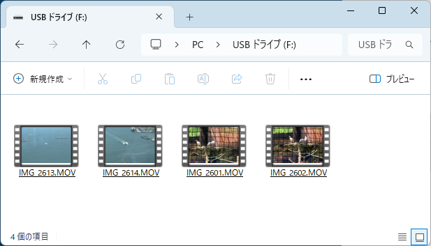 ４つの動画ファイル