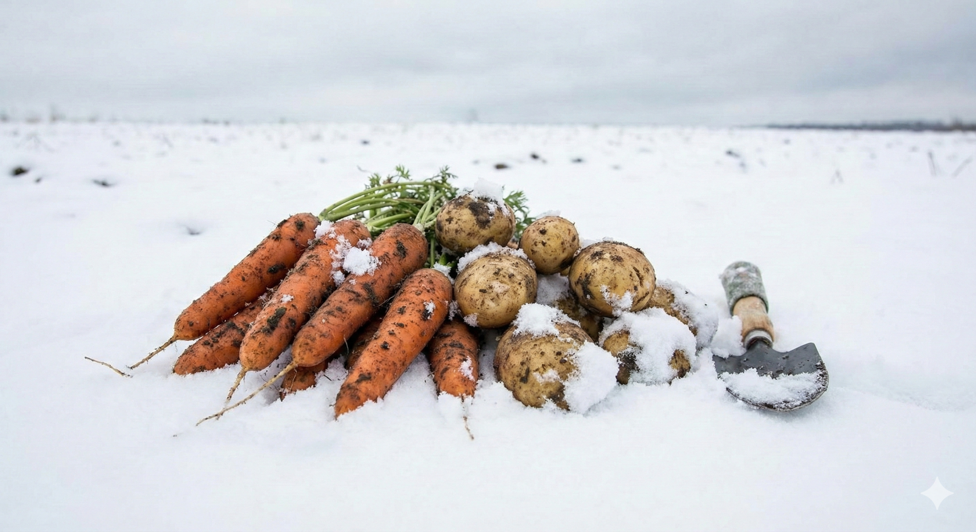雪室で熟成された人参やジャガイモ。糖化により甘みが増した野菜たち