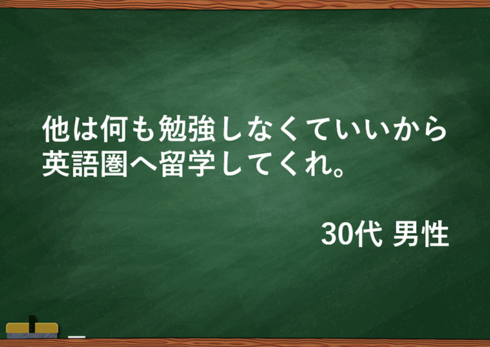 他は何も勉強しなくていいから英語圏へ留学してくれ。