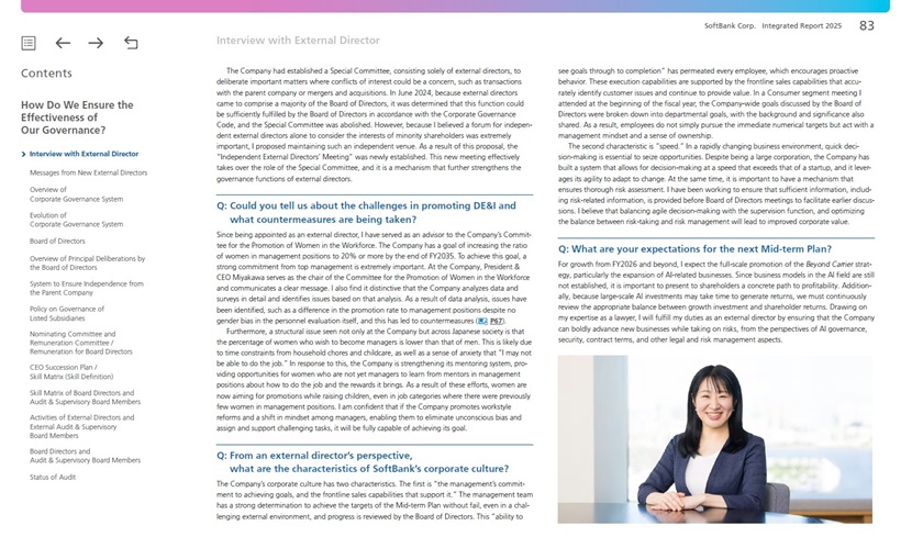 Maximizing Corporate Value by Balancing Effective Governance with Agile Management: Interview with External Director in SoftBank Corp. Integrated Report 2025
