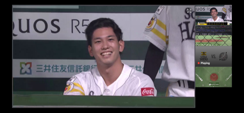 ベンチで見せる栗原選手のいい笑顔！