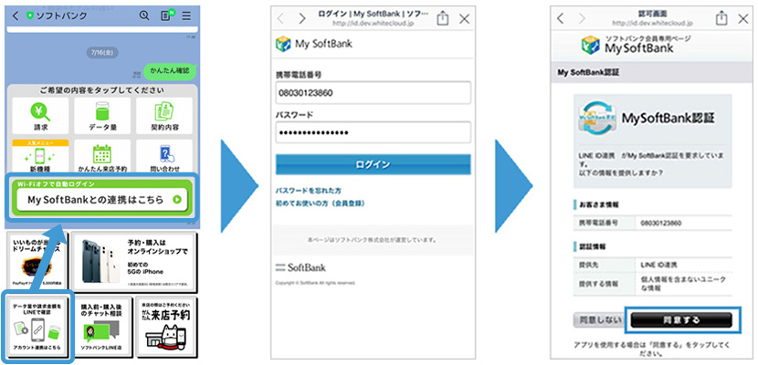 My SoftBank認証について聞かれるので「同意する」をタップ