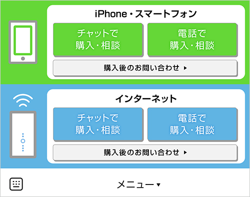 「チャットで購入」を選択した場合のメニュー