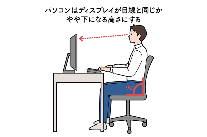パソコンの位置やイスの高さを見直す