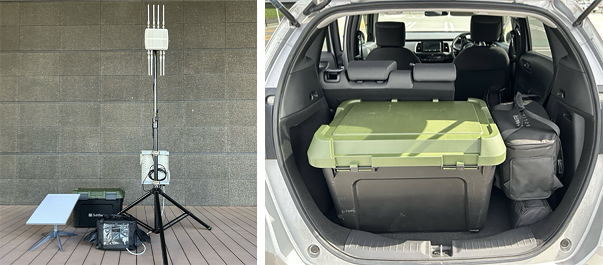 SatPackのパッケージ。コンパクトサイズの車のトランクに収まるサイズ
