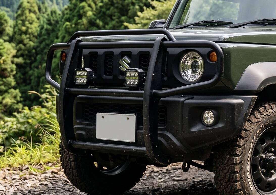 ジムニー jb23w カンガルーバー グリルガード ステンレス製　手渡し取引のみ しし 新型ジムニー カンガルーバー ジムニー JB64・JB23のしし狩り