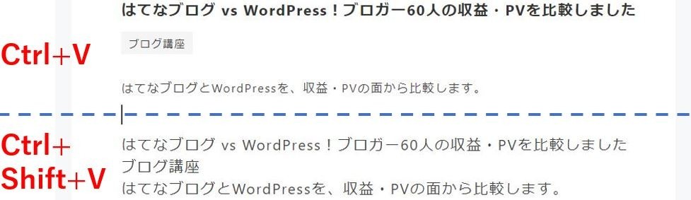 Ctrl+VとCtrl+Shift+Vの比較