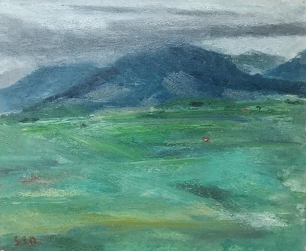 「里」1975 F15 絵画 油彩画 油絵 里」1975 F15 絵画 油彩画 油絵