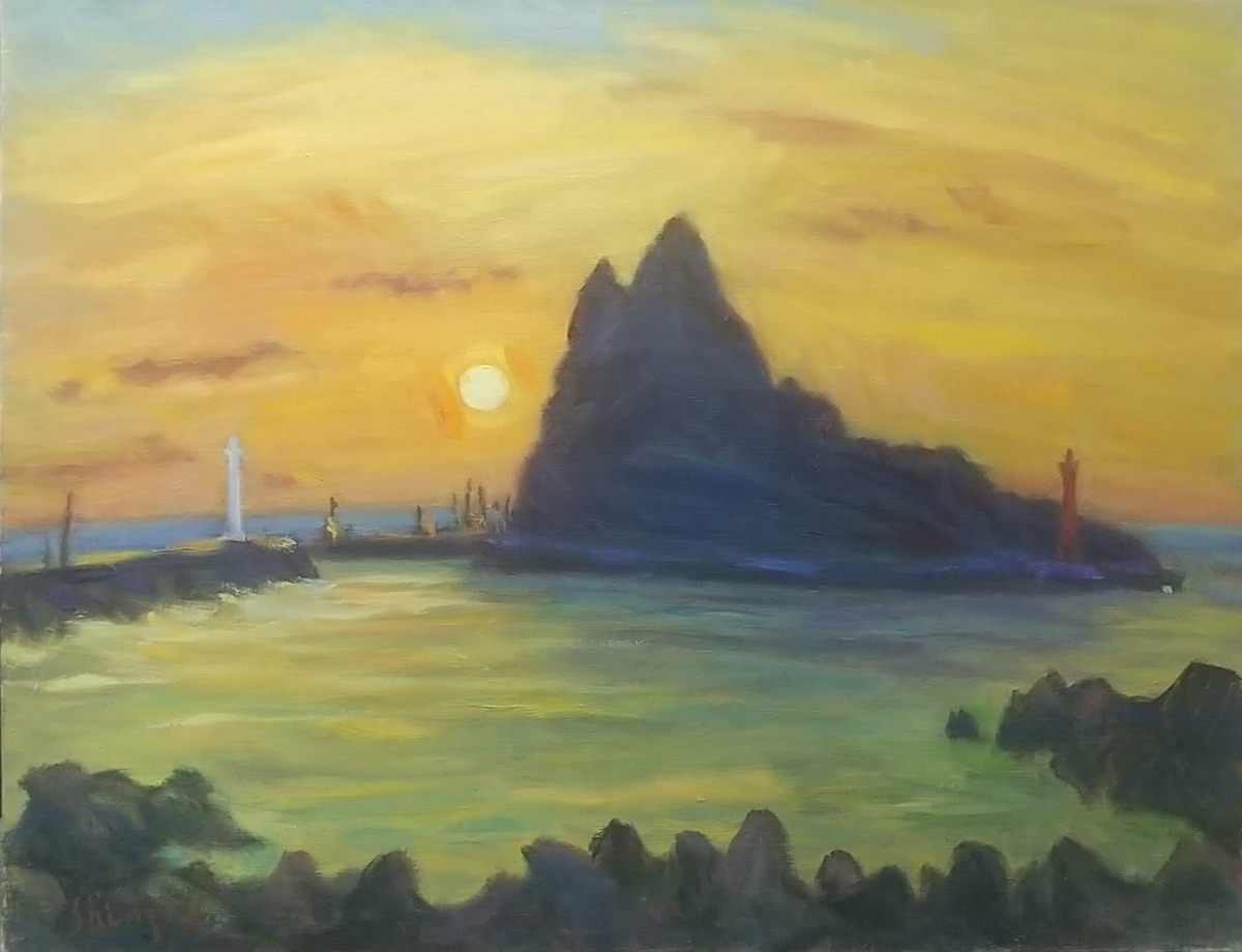 「ウトロ夕景」絵画 油絵 P10 油彩画 風景画 アート ウトロ夕景 P10 - ある画家と風景と猫