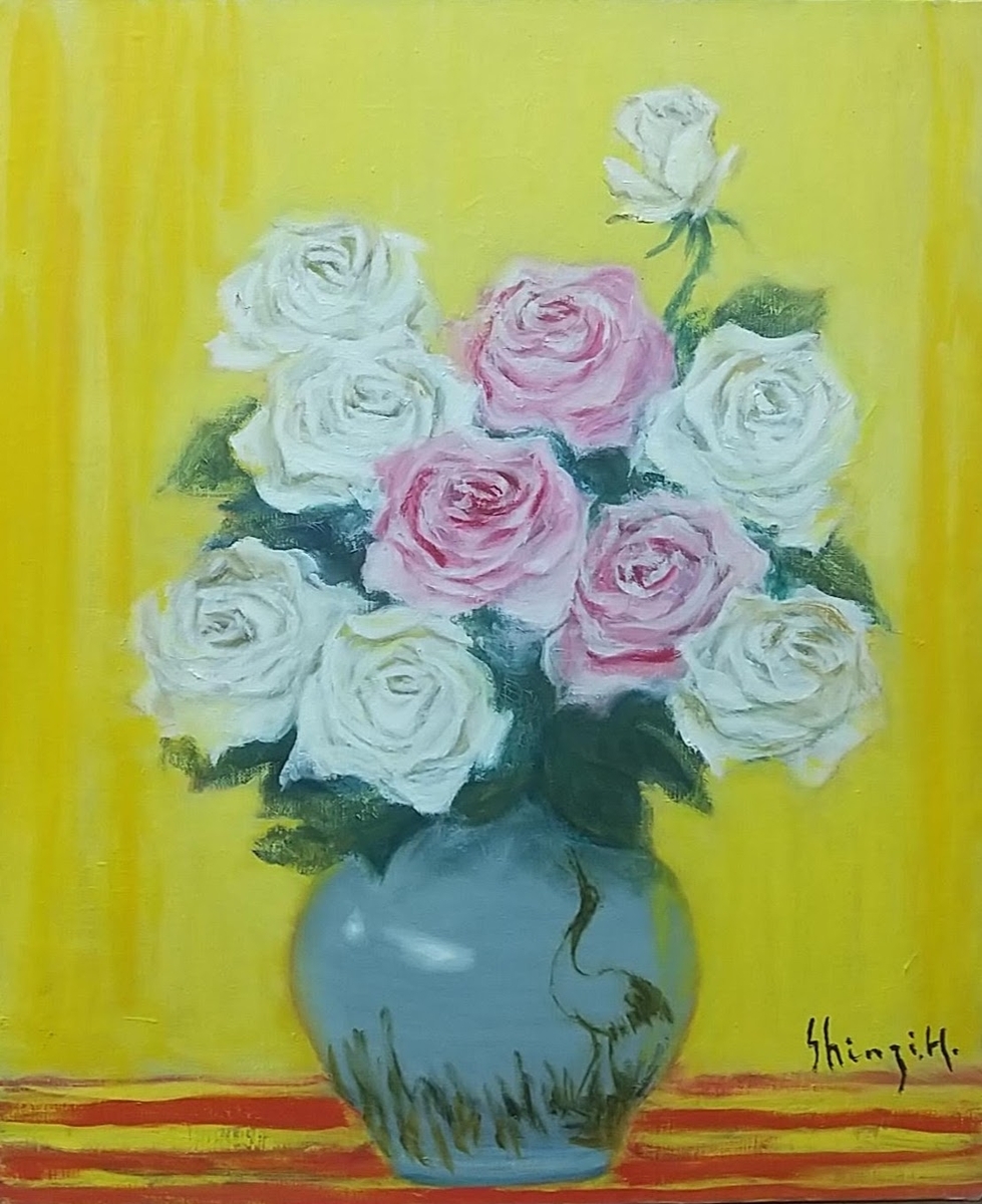 薔薇 油絵 静物画 絵画（真作】「薔薇」大澤喜一さん作 絵画