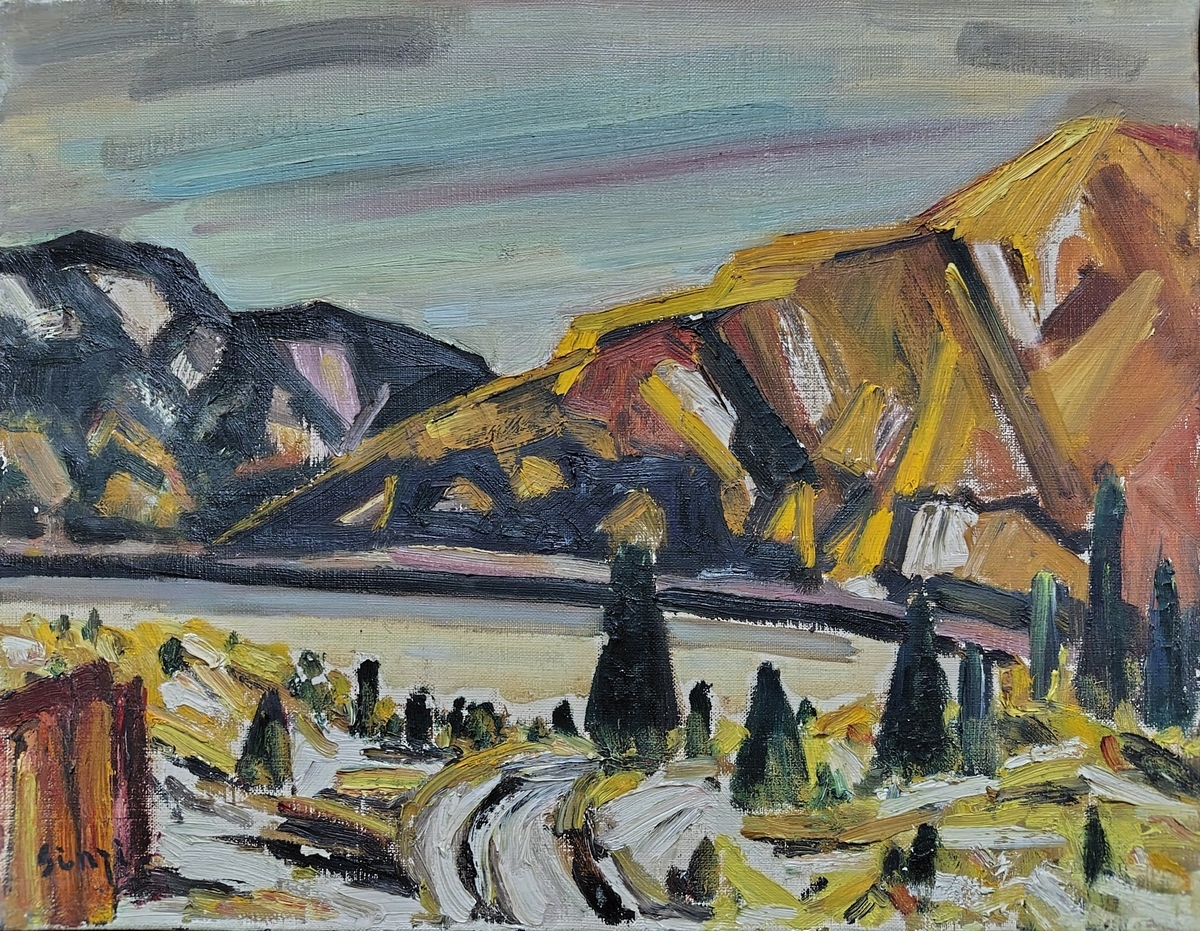山湖」正月姥子より 1962 F6 油絵 美術品 原画 アート インテリア