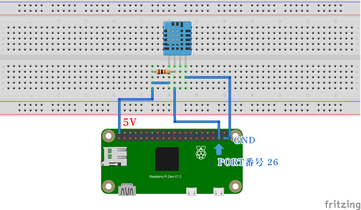 DHT11ラズパイ配線図