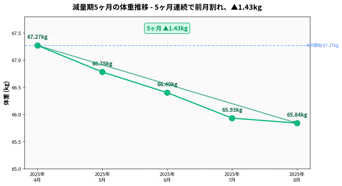 減量期5ヶ月の体重推移グラフ